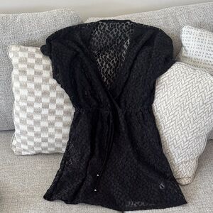Sheer Black Lace Cover-Up Tunic with Drawstring Waist